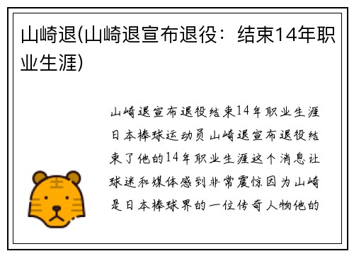 山崎退(山崎退宣布退役：结束14年职业生涯)